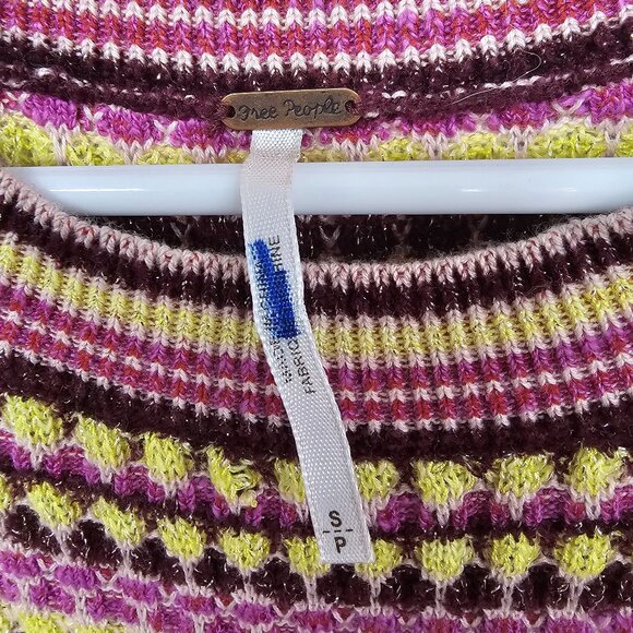 Free People Dress Knit Purple Stripes Twee Retro Mod Bodycon S - Picture 7 of 9